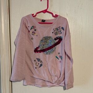 Glittery Space Adventure Kids Sweatshirt - Light Pink